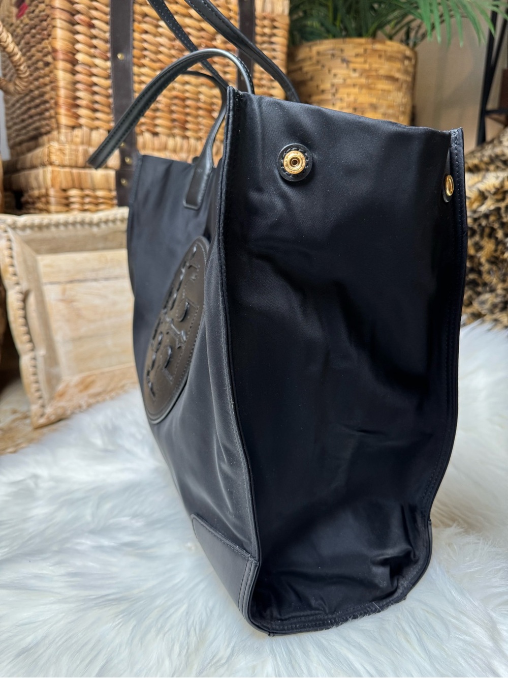 Tory Burch Black Nylon Ella Tote with black Leather Trim - Picture 5 of 7